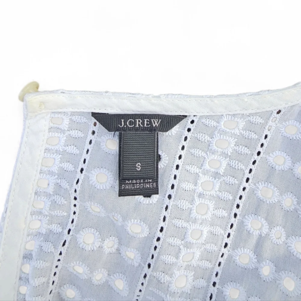 J. Crew Sleeveless Blue and White Striped Cotton Dress With Eyelet Lace Yoke, S